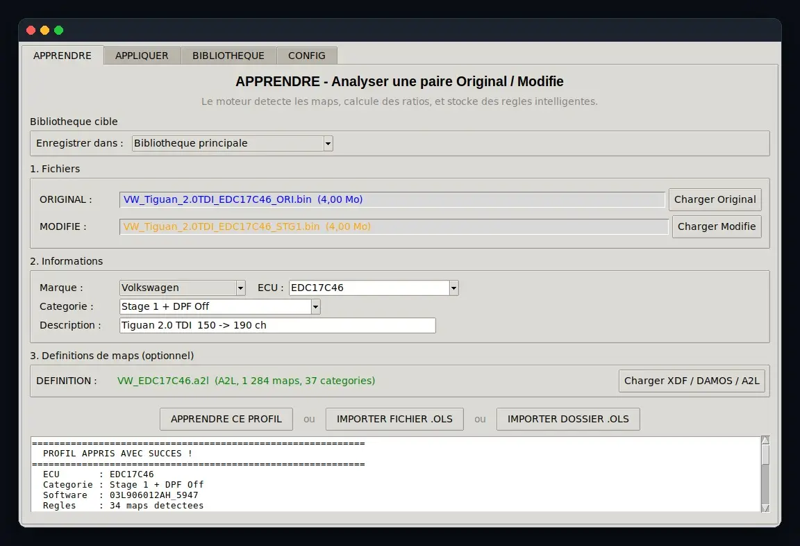ECU Tuner v4.2 — onglet APPRENDRE